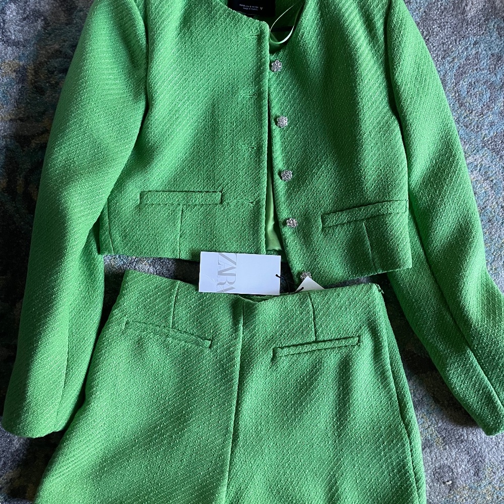 Zara Green Tweed Shorts Suit, size S/M